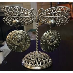 Silver tone Clip On Boho Southwestern Type Circular Designed Earrings